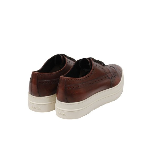 Prada Mens Oxford Wingtip Platform Derby US 10.5 UK 9.5 Brown Leather Brogue main image 6